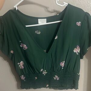 Abound Dark Green Floral Crop Top